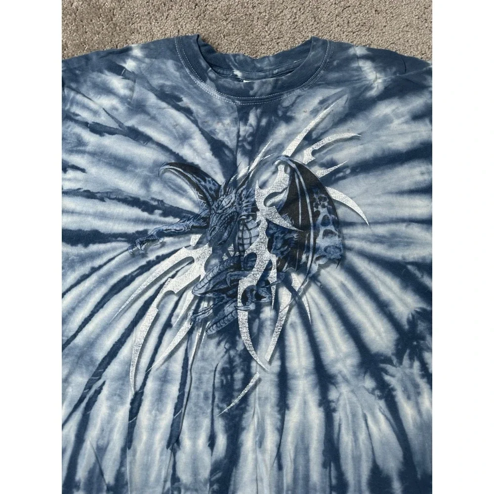 Vintage Mens T-shirt 00' Gildan Tie Dye Dragon, Streetwear Y2K Skateboard Size M